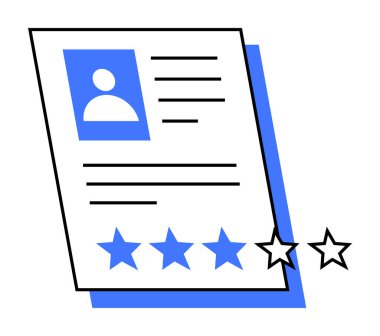 Profil fotoğrafı ve metin detaylarıyla dört buçuk yıldızlı basitleştirilmiş özgeçmiş. İş başvurusu, aday değerlendirmesi, kişisel markalaşma, profesyonel portföy ve işe alım için ideal