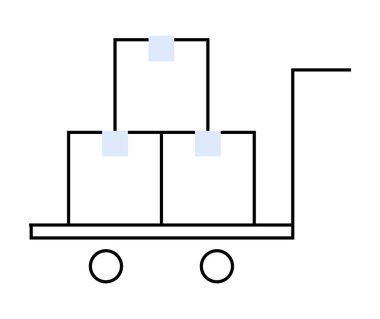 Üzerinde iki büyük kutu ve bir küçük kutu olan bir el arabası. Lojistik taşımacılık, depo nakliyesi ve teslimat için ideal. Minimalist stil basit temiz çizgiler