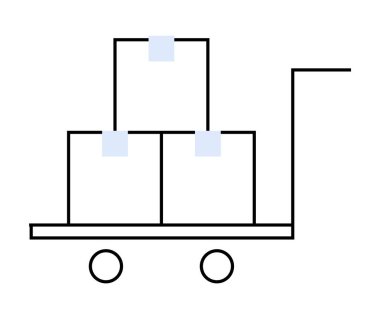 A hand trolley with two large boxes and one smaller box stacked on it. Ideal for logistics transportation shipping warehousing and delivery. Minimalist style simple clean lines clipart