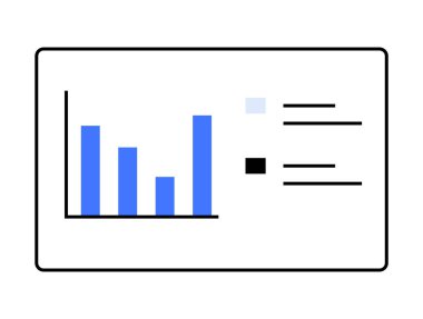 Dört dikey çizgi ve eşlik eden metin içeren bir bar tablosu basit bir ekranda sunulmaktadır. İş raporları, veri sunumları, pazarlama analitikleri, eğitim içeriği ve finans için ideal