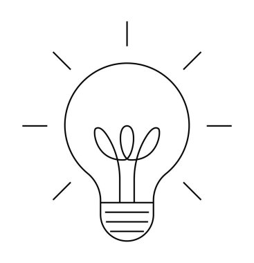Fikirleri ve yenilikleri sembolize eden ışınlı bir ampulün ana hatları. Yaratıcı kavramlar, beyin fırtınası seansları, yeni çözümler, eğitim ve ilham için ideal. Basit minimalist stil