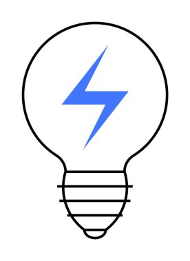 Mavi elektrikli cıvatalı ampul. İlham, fikir, yenilik, elektrik ve teknoloji temaları için ideal. Basit, temiz vektör biçimi.