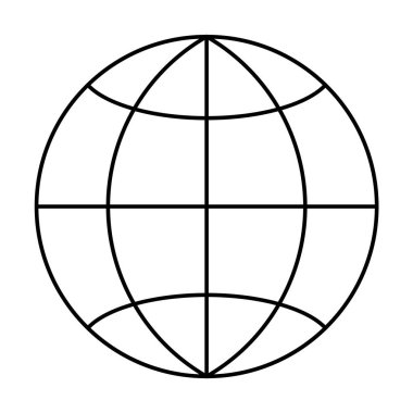 Görünür boylamları ve enlemleri olan bir dünya küresinin basit siyah çizimi. Coğrafya, eğitim, seyahat, küresel bağlantılar ve temalar için ideal.