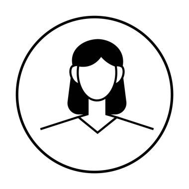 Black and white vector avatar featuring a woman with medium length hair enclosed in a circular frame. Ideal for profiles, social media, business cards, applications, and websites. clipart