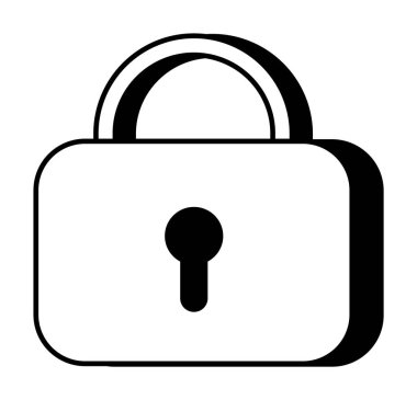 Anahtar delikli siyah ve beyaz asma kilit sembolü. Güvenlik, gizlilik, veri koruması, erişim kontrolü, ağ güvenliği için ideal. Basit cesur biçim.