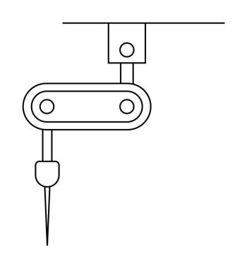 Dönme kolu ve matkap ucu olan mekanik bir cihaz. Teknik kılavuzlar, mühendislik çalışmaları, makine işlemleri, imalat rehberleri, eğitim kaynakları için idealdir. Çizgi çizim biçimi.
