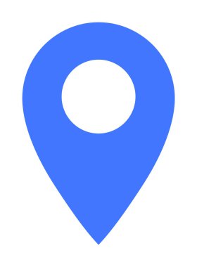 Yuvarlak kesimli mavi bir iğne, konumu ve navigasyonu sembolize ediyor. Haritalar, seyahat rehberleri, yer belirleme uygulamaları, turizm ve yönler için ideal. Temiz, minimalist vektör biçimi.