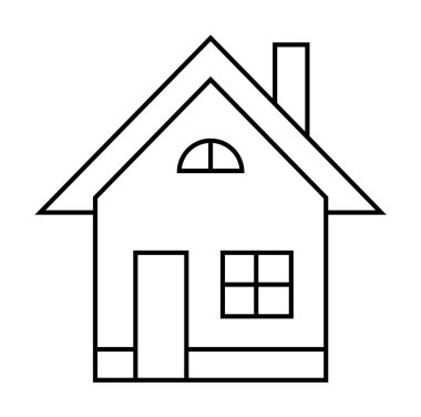 Çatı, kemerli pencere, kare pencere ve bacası olan bir evin temel çizimi. Minimalist tarzda. Mimari tasarım için ideal, ev temalı projeler, minimalist sanat, emlak