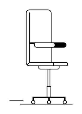 Ergonomik ofis sandalyesinin ayarlanabilir boy ve kol bantları ile basit çizimi. Ofis mobilyası katalogları, ergonomik tasarım makaleleri, çalışma alanı düzenlemeleri, ofis iç tasarımı, modern o