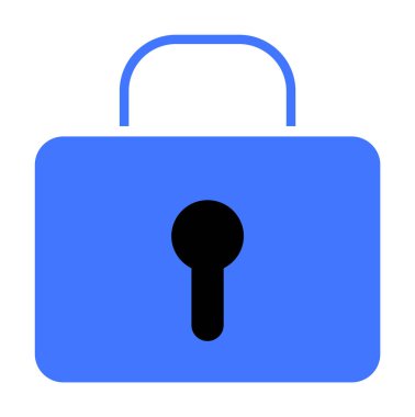 Ortasında anahtar deliği olan mavi ve siyah asma kilit sembolü. Güvenlik, gizlilik, koruma, kimlik denetimi ve veri güvenliği temaları için ideal.