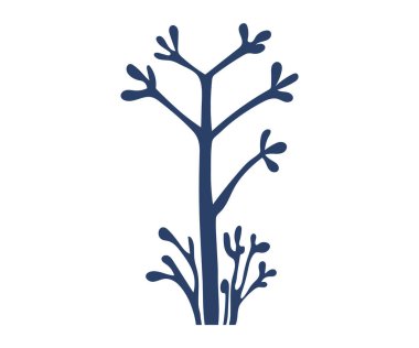 A simple dark-blue silhouette of an abstract tree with minimal branches set against a white background. Ideal for nature, minimalism, modern art, environmental themes, and graphic design. Clean lines clipart