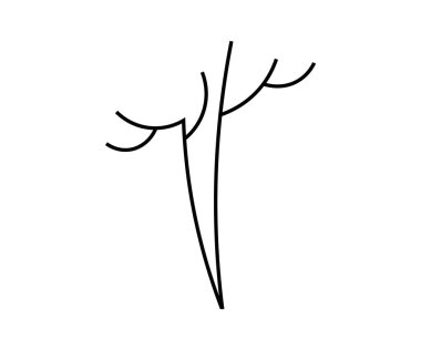 Beyaz zemin üzerinde üç dal çizgisi olan basit bir bitki sapı çizimi. Botanik temalar için ideal doğa minimalist sanat modern tasarım eğitim materyalleri doğal büyüme