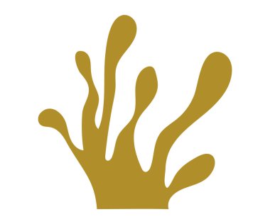 Beyaz arka planda sıvı uzantıları olan altın rengi bir şekil. Deniz yaşamı, ekoloji, minimalizm, modern tasarım ve soyut sanat temaları için ideal. Temiz ve basit stil