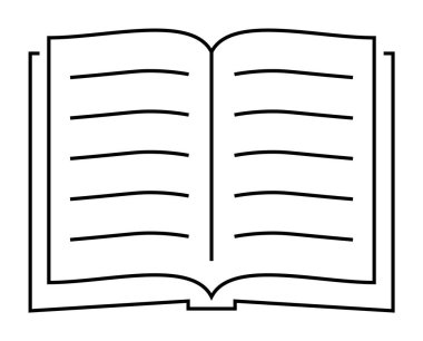 Bu tasarım, birden fazla görünür sayfa satırına sahip açık bir kitabın basit bir çizgi çizimini içerir. Siyah ve beyaz diyagramı minimalistik ve basit. Eğitici materyal ve yayıncılık için ideal