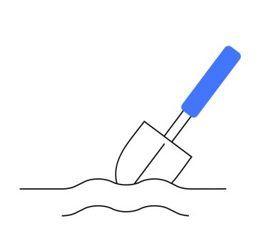 Mavi saplı bahçe malası delen toprağı. Bahçıvanlık, bahçıvanlık, bahçıvanlık, tarım ve toprak ekimi için ideal. Asgari tasarımı olan basit ve modern stil.