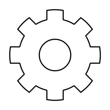 Kalın kalın çizgileri olan basit siyah beyaz bir vites. Makine mühendisliği, teknoloji, makine, ayar ve sanayi çizimleri için ideal.