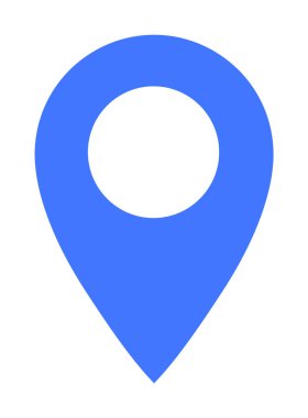 Beyaz zemin üzerinde dairesel bir merkezi olan mavi lokasyon rozeti yön bulma, seyahat ve haritayla ilgili hizmetleri temsil ediyor. Haritalar, GPS, uygulamalar, yönler ve konum belirleme temaları için ideal.