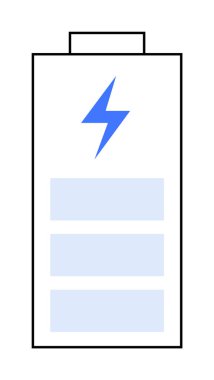 Şarj sembolü maviyle doldurulmuş, üç eğimli enerji seviyesine sahip pil. Enerji, elektronik, yeşil teknoloji, sürdürülebilirlik, mobil cihazlar için idealdir. Basit, düz stil.