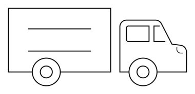 Açık detaylarla dolu bir teslimat kamyonunun siyah beyaz çizgisi. Minimalist tarzda lojistik, ulaşım, dağıtım hizmetleri, nakliye ve eğitim malzemeleri için ideal.
