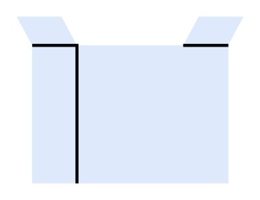 Açık mavi renkli, iki flaplı ve dışını gösteren bir kutu. Tamamen beyaz bir arkaplan üzerine kurulmuş, kutunun kenarlarını vurgulayan koyu siyah dikey çizgilere sahiptir. Depolama ve paketleme için ideal
