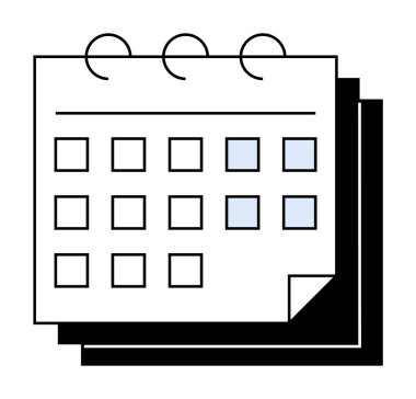 Üç yüzük ve altı çizili tarihli basit bir takvim. Zaman yönetimi, planlama, organizasyon ve hatırlatıcı için ideal. Temiz tasarım biçimi.