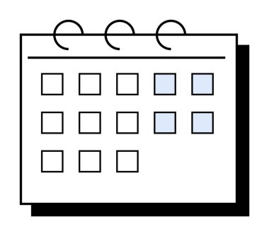 Calendar with two highlighted dates. Ideal for time management, planning, scheduling, event organization, reminders, and productivity. Clean and minimalistic design style. clipart