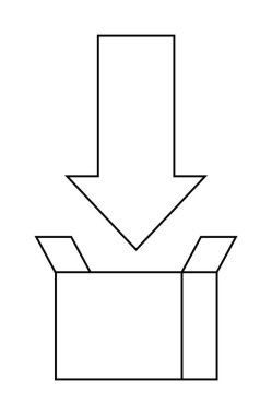 Ok açık bir kutuyu gösteriyor. Talimatlar için ideal, ambalaj, teslimat, indirme, boşaltma. Minimalist stil.