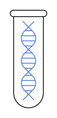 Mavi DNA çift sarmal içeren test tüpü. Genetik, biyoteknoloji, moleküler biyoloji, bilimsel araştırma ve eğitim amaçları için ideal. Basit, temiz, modern vektör sanatı.