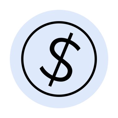 Açık mavi bir arkaplanda daire içine yerleştirilmiş basit bir siyah dolar işareti. Finansal kavramlar, bütçe planlaması, yatırım, döviz kuru ve ekonomik büyüme için ideal. Minimalist tasarım ahırı