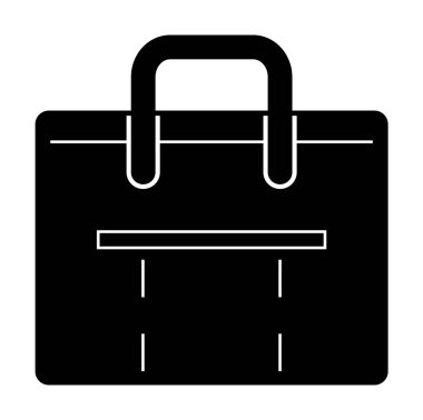 Siyah iş çantası, saplı ve dikişli detaylar. Ofis, iş, iş, şirket ve profesyonellik temaları için ideal. Basit, modern vektör biçimi.