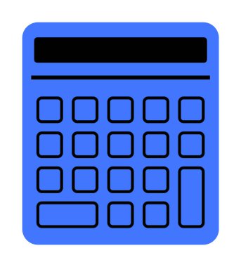 Siyah ekran ve düğmeleri olan mavi bir hesap makinesi. Finans, eğitim, iş, teknoloji ve uygulamalar için ideal. Basit vektör biçimi.