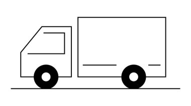 Beyaz arka planda basit bir kamyon çizimi. Lojistik, ulaşım hizmetleri, teslimat şirketleri, nakliye ve kargo taşımacılığı için ideal. Temiz ve minimalist stil.