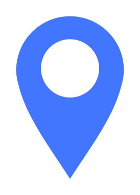Ortasında beyaz bir çember olan mavi lokasyon iğnesi. Haritalar, navigasyon, GPS, seyahat uygulamaları ve konum hizmetleri için ideal. Basit, minimalist, vektör biçimi.