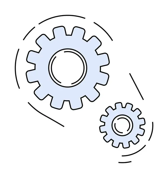 stock vector Two blue interlocking gears with dotted lines around them signify collaboration and mechanical engineering. Ideal for engineering, teamwork, machinery, technology, and system optimization. Clean, mini