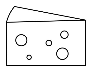 Birden fazla dairesel deliği olan bir peynir diliminin siyah beyaz çizgisi tipik bir İsviçre peyniri dilimini işaret ediyor. Gıda projeleri için ideal. Minimalist sanat koleksiyonları. Restoran menüleri