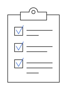 Her biri mavi işaretli üç öğenin listelendiği bir pano. Üretkenlik, görev yönetimi, organizasyon, proje planlaması ve yapılacaklar listesi için ideal. Basit minimalist stil.