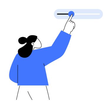 Kaydırma çubuğunu ayarlamak için parmağını kullanan biri. Kullanılabilirlik arayüzleri, kullanıcı ayarları, tercihler seçimi, dokunmatik ekran etkileşimi ve dijital kontroller için idealdir. Modern minimalist vektör.