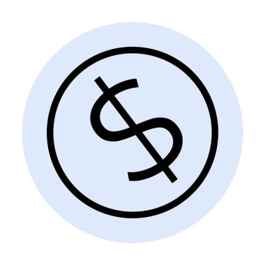 Yumuşak mavi daireli siyah dolar işareti var. Maliye, ekonomi, bütçe, tasarruf, maliyet ve yatırım için ideal. Modern, minimalist, vektör.