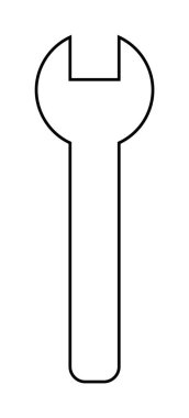 Açık uçlu İngiliz anahtarının siyah beyaz çizgisi. Araç gereç, inşaat, tamirat, DIY projeleri ve bakım konuları için ideal. Minimalist vektör biçimi.