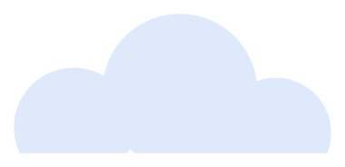 Beyaz arka planda yuvarlak kenarları olan basit bir açık mavi bulut şekli. Hava durumu simgeleri, çocuk temaları, dijital tasarım projeleri, web siteleri ve eğitim materyalleri için ideal.