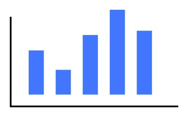 Beyaz arka planda beş dikey yükseklik çizelgesi olan mavi çizelge. İş analizleri, veri sunumu, mali raporlar, eğitim çizelgeleri, bilgi grafikleri için ideal.
