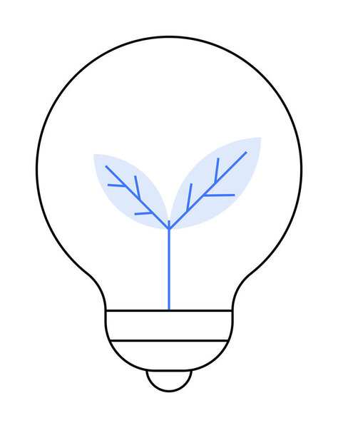 Лампочка с растительным ростком внутри. Идеально подходит для инноваций, инноваций, зеленой энергетики, экологически чистых решений и экологического сознания. Минималистский стиль, чистый график.