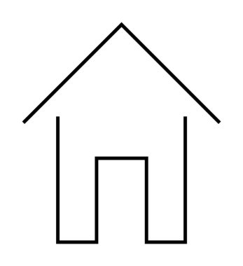 Üçgen çatılı ve dikdörtgen kapılı, minimalist tarzda siyah çizgileri olan basit bir ev çizgisi. Ev, mimari, basitlik, gayrimenkul ve minimalizm temaları için ideal. Basit ve