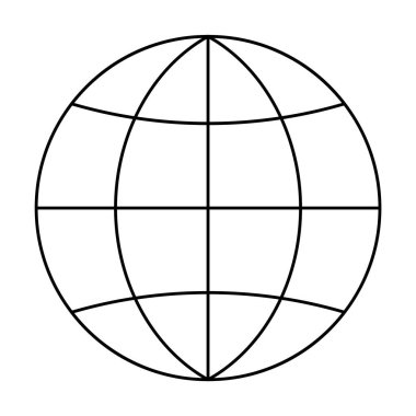 Simple line drawing of a globe with longitudinal and latitudinal lines. Ideal for geography, cartography, global communications, education, and technology. Clean vector style. clipart