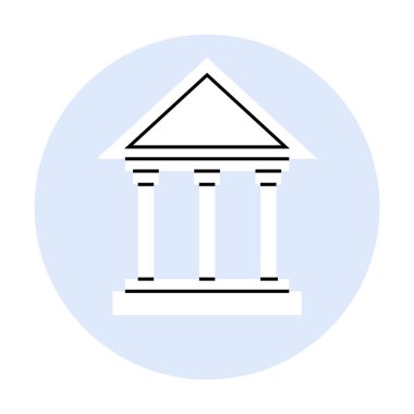 Dört sütunlu ve üçgen soylu klasik bir Yunan tapınağı açık mavi bir daire içinde yer alır. Mimarlık, tarih, eğitim, kültür mirası, antik Yunanistan için idealdir. Temiz çizgi sanatı