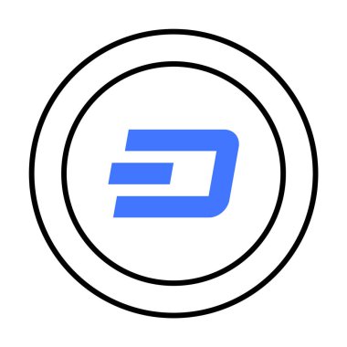 İki eşmerkezli siyah daire içinde mavi renkte stilize edilmiş bir DASH kripto para birimi logosu. Kripto para birimi, dijital finans, fintech yeniliği, engelleme zinciri teknolojisi ve modern tasarım için ideal. Basit vektör