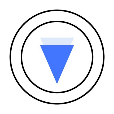 Eş merkezli siyah halkaların içindeki ters mavi üçgen. Geometrik tasarımlar için ideal, modern minimalizm, teknolojik temalar, markalaşma, dijital arayüzler. Basit, temiz, vektör biçimi.