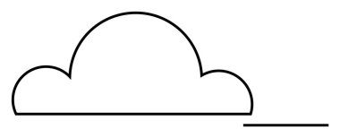 Altında yatay bir çizgi olan bulut şeklindeki basit siyah ve beyaz çizgi sanatı. Hava durumu uygulamaları, çocuk kitapları, minimalist tasarım, eğitim malzemeleri ve logo tasarımı için ideal. Minimali.