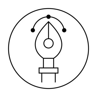 Çemberin içinde çapalı vektör yolu eğrileri olan kalem ucu, minimalist tarzda. Grafik tasarımı, dijital illüstrasyon, yaratıcı projeler, tasarım araçları ve vektör sanat temaları için ideal.