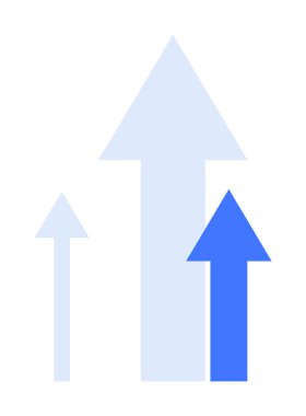 Yukarı bakan üç ok büyümeyi, başarıyı, ilerlemeyi ve olumlu sonuçları sembolize eder. İş, finans, kişisel gelişim, dijital medya ve motivasyon temaları için idealdir. Basit vektör biçimi.